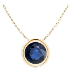 Pendentif solitaire de 6 mm en or jaune 14 carats avec saphir bleu naturel rond de 1 carat