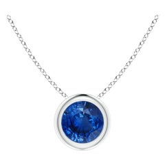 Pendentif solitaire en or blanc 14 carats avec saphir bleu rond naturel, taille 5 mm