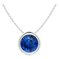 Natural Round 1 ct Blue Sapphire Solitaire 6mm Pendant in 14K White Gold