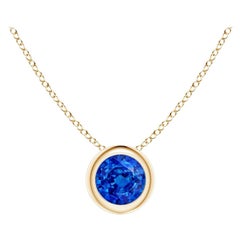 Ciondolo solitario con zaffiro blu rotondo Nature in oro giallo 14K Misura 4 mm