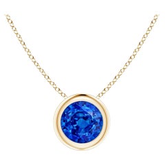 Colgante Solitario Zafiro Azul Redondo Natural en Oro Amarillo de 14K Tamaño-5mm