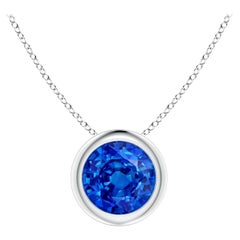 Natural Round 1 ct Blue Sapphire Solitaire 6mm Pendant in 14K White Gold