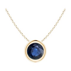 Ciondolo solitario con zaffiro blu rotondo Nature in oro giallo 14K Misura 5 mm