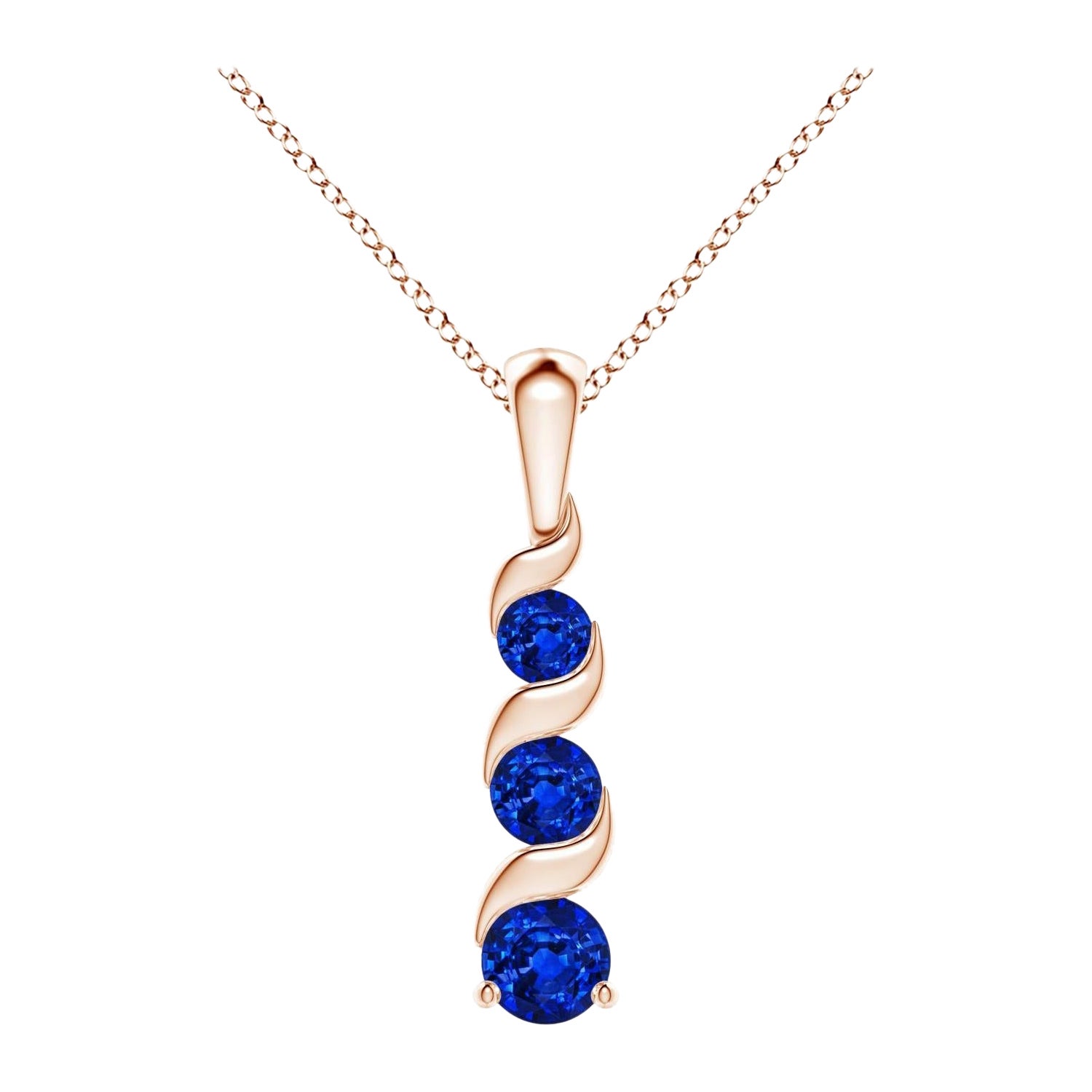 ANGARA Natural Round 0.33ct Blue Sapphire Three Stone Pendant in 14K Rose Gold