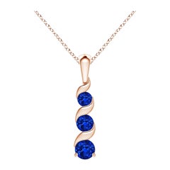 ANGARA Natural Round 0.33ct Blue Sapphire Three Stone Pendant in 14K Rose Gold