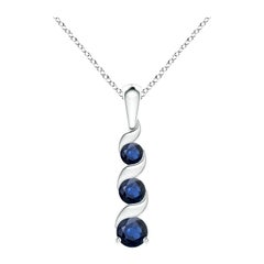 ANGARA Natural Round 0.33ct Blue Sapphire Three Stone Pendant in 14K White Gold