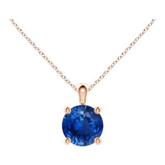 Pendentif solitaire en or rose 14 carats avec saphir bleu rond naturel, taille 6 mm