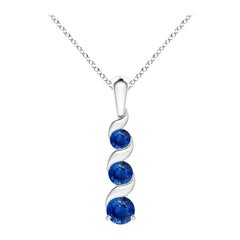 ANGARA Natural Round 0.33ct Blue Sapphire Three Stone Pendant in 14K White Gold