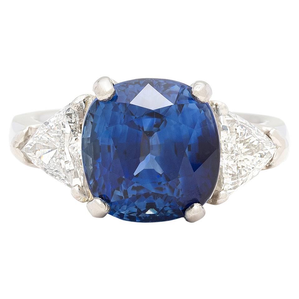 AGL Madagascar 6.60 Carat Blue Sapphire Diamond Platinum Ring