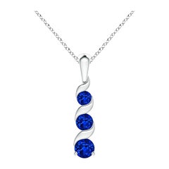 ANGARA Natural Round 0.33ct Blue Sapphire Three Stone Pendant in 14K White Gold