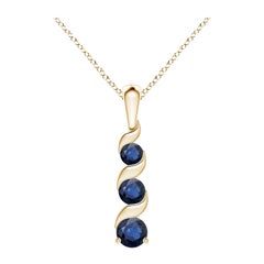 ANGARA Natural Round 0.33ct Blue Sapphire Three Stone Pendant in 14K Yellow Gold