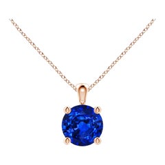 Natural Round Blue Sapphire Solitaire Pendant in 14K Rose Gold Size-6mm