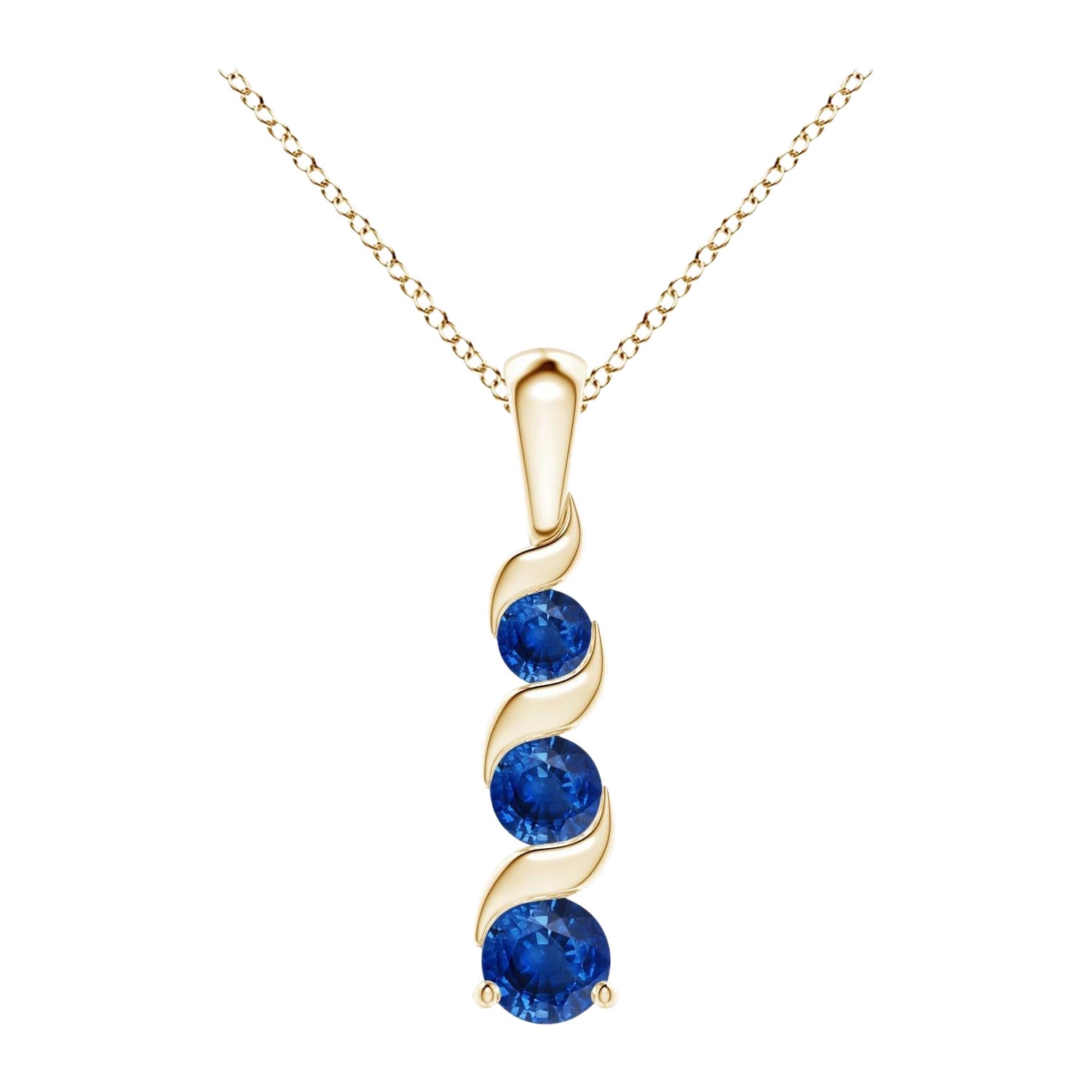ANGARA Natural Round 0.33ct Blue Sapphire Three Stone Pendant in 14K Yellow Gold