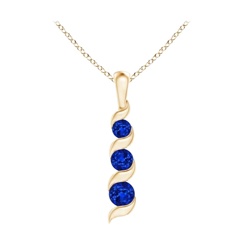 ANGARA Natural Round 0.33ct Blue Sapphire Three Stone Pendant in 14K Yellow Gold