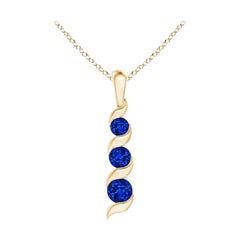 ANGARA Natural Round 0.33ct Blue Sapphire Three Stone Pendant in 14K Yellow Gold