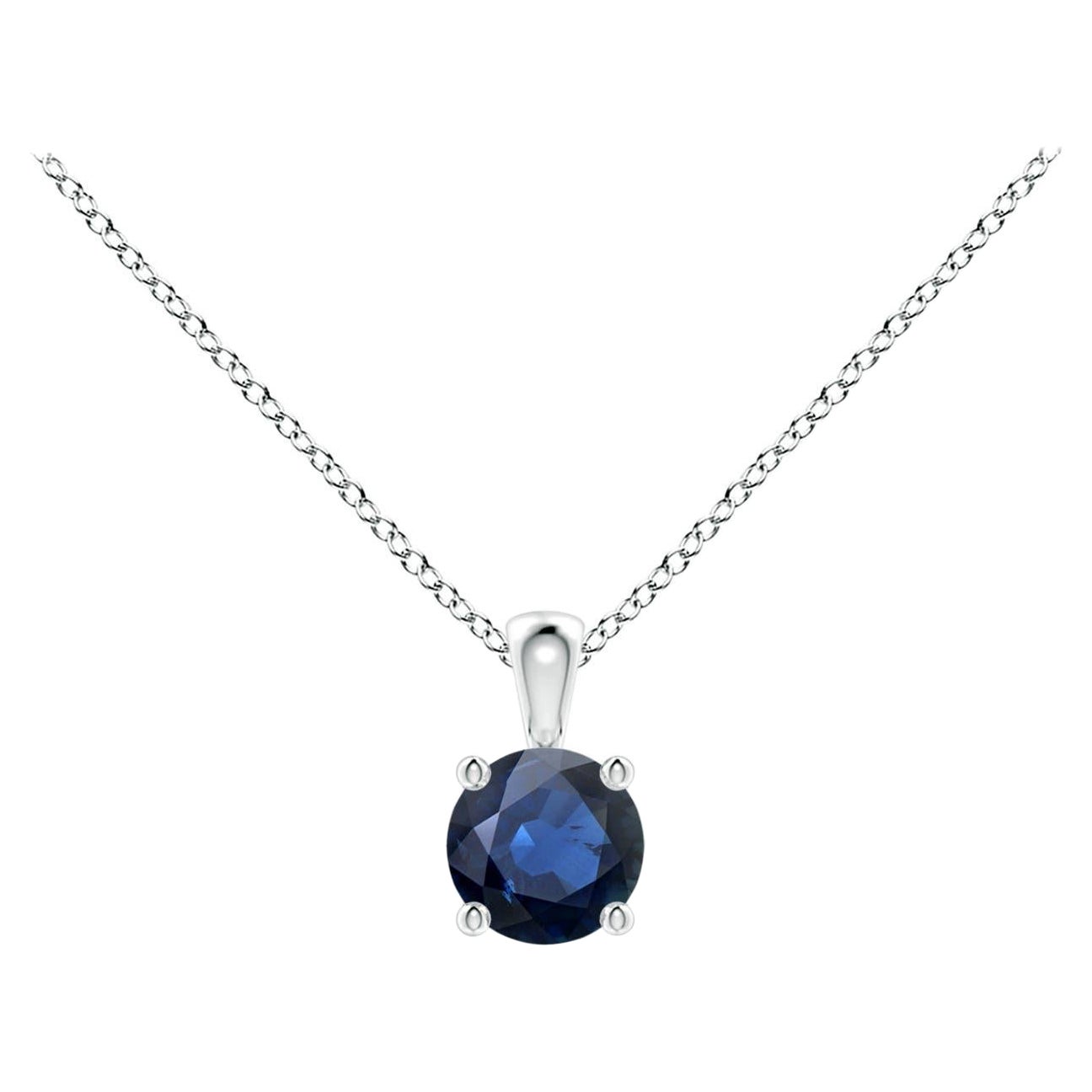 Natural Round Blue Sapphire Solitaire Pendant in Platinum (Size-4mm) For Sale