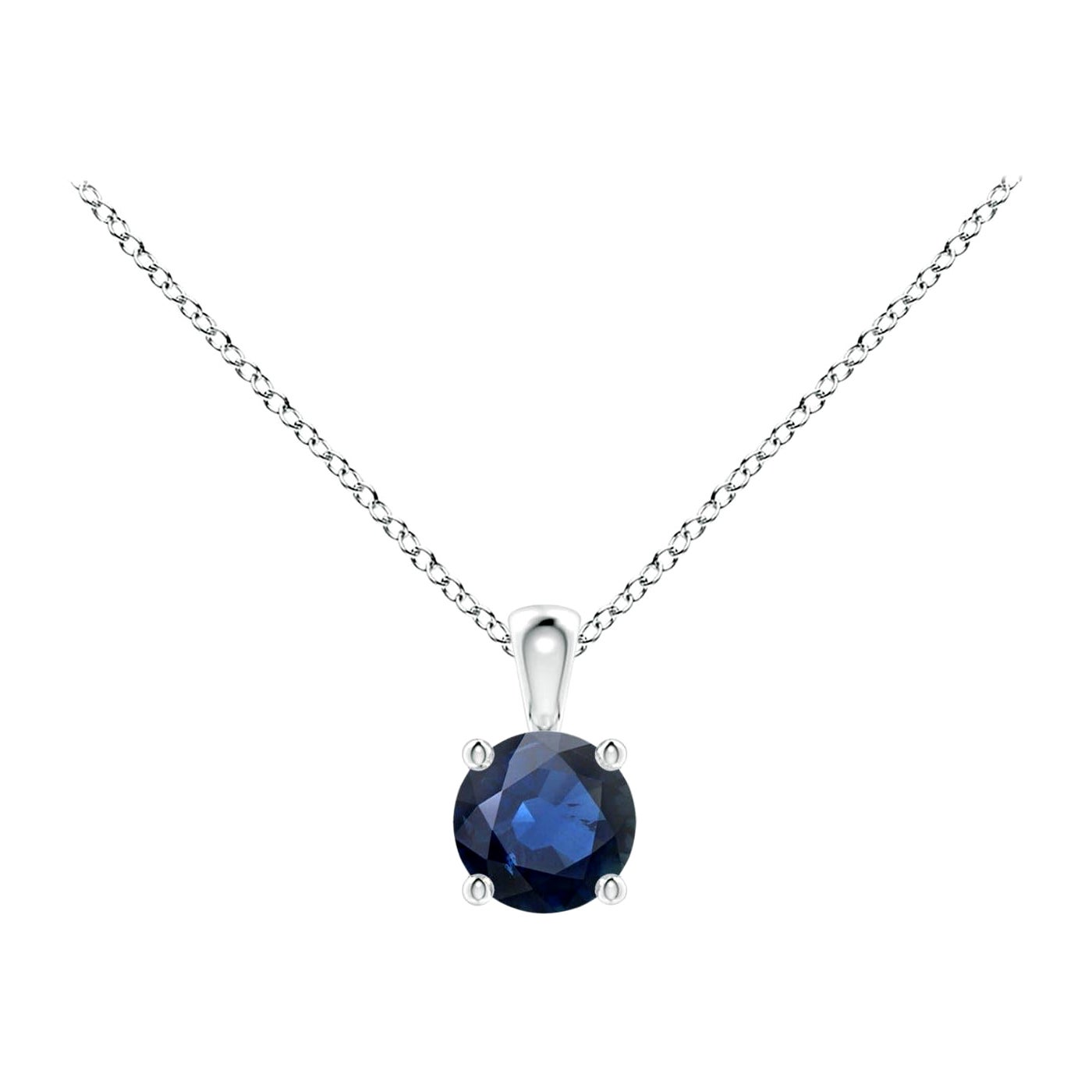 Solitär-Anhänger aus Platin mit natürlichem rundem blauem Saphir (Größe-4 mm)