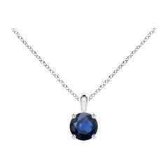 Solitär-Anhänger aus Platin mit natürlichem rundem blauem Saphir (Größe-4 mm)