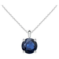 Natural Round Blue Sapphire Solitaire Pendant in 14K White Gold Size-6mm