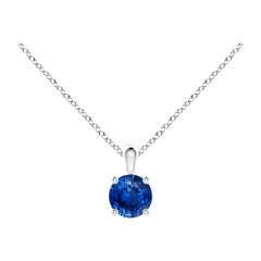 Ciondolo solitario con zaffiro blu rotondo Nature in oro bianco 14K Misura 4mm