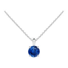Natural Round Blue Sapphire Solitaire Pendant in Platinum (Size-4mm)