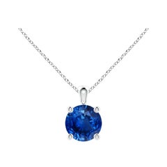 Natural Round Blue Sapphire Solitaire Pendant in 14K White Gold Size-6mm