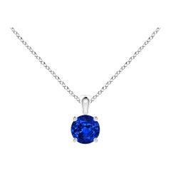 Natural Round Blue Sapphire Solitaire Pendant in 14K White Gold Size-4mm