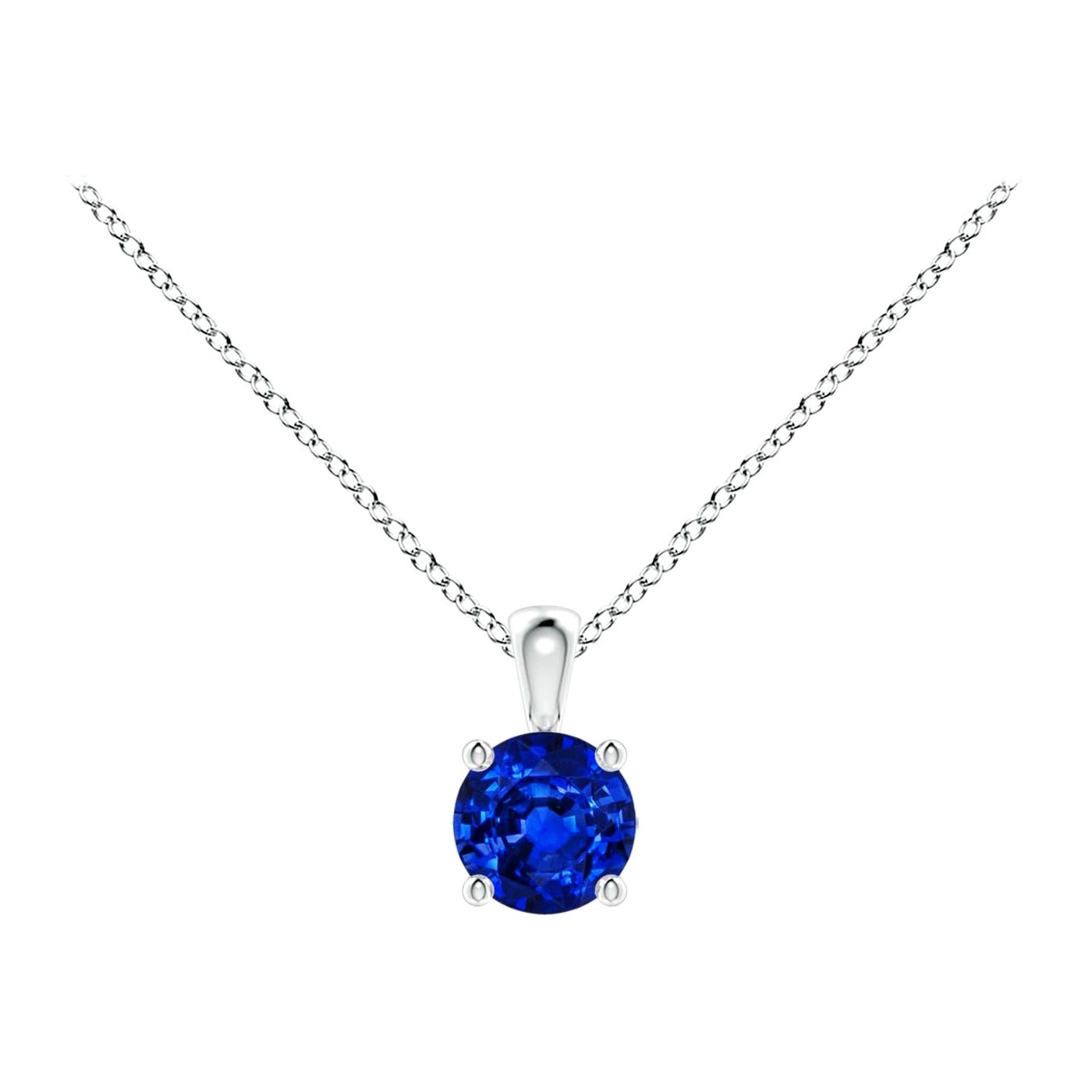 Solitär-Anhänger aus Platin mit natürlichem rundem blauem Saphir (Größe-4 mm) im Angebot