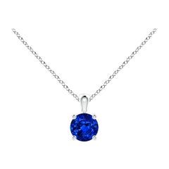Ciondolo solitario con zaffiro blu rotondo Nature in platino (misura 4 mm)