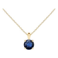 Pendentif solitaire en or jaune 14 carats avec saphir bleu rond naturel, taille 4 mm