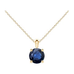 Ciondolo solitario con zaffiro blu rotondo Nature in oro giallo 14K Misura 5 mm