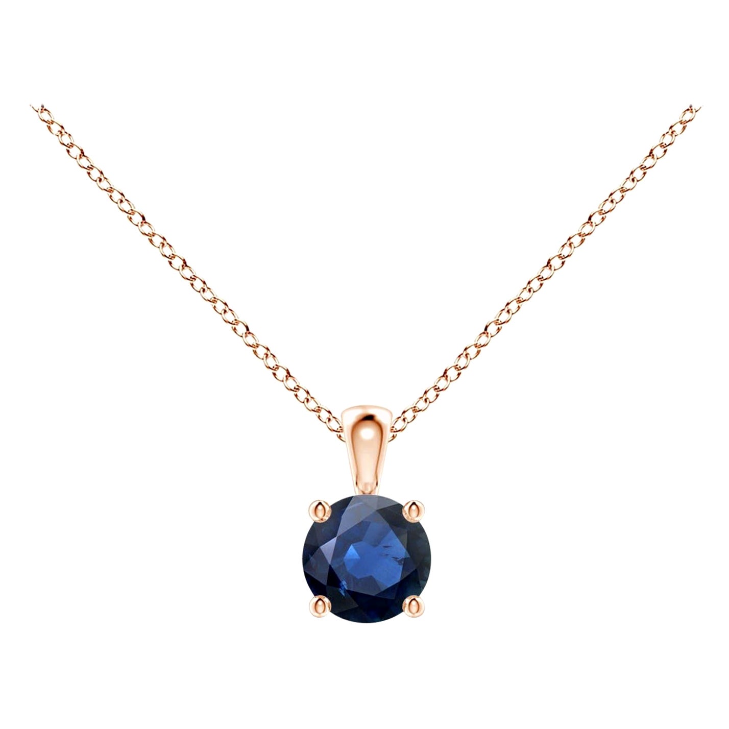 ANGARA Natural Round 0.33ct Blue Sapphire Solitaire Pendant in 14K Rose Gold