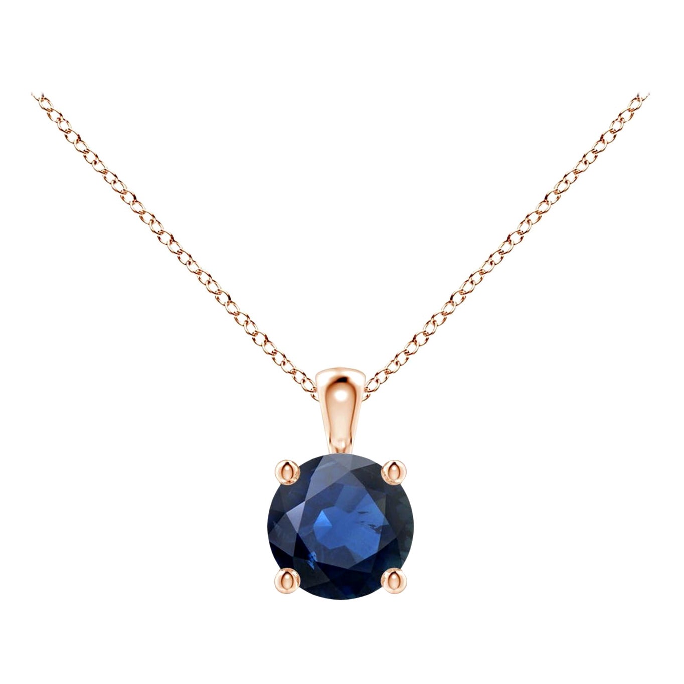 ANGARA Natural Round 0.60ct Blue Sapphire Solitaire Pendant in 14K Rose Gold