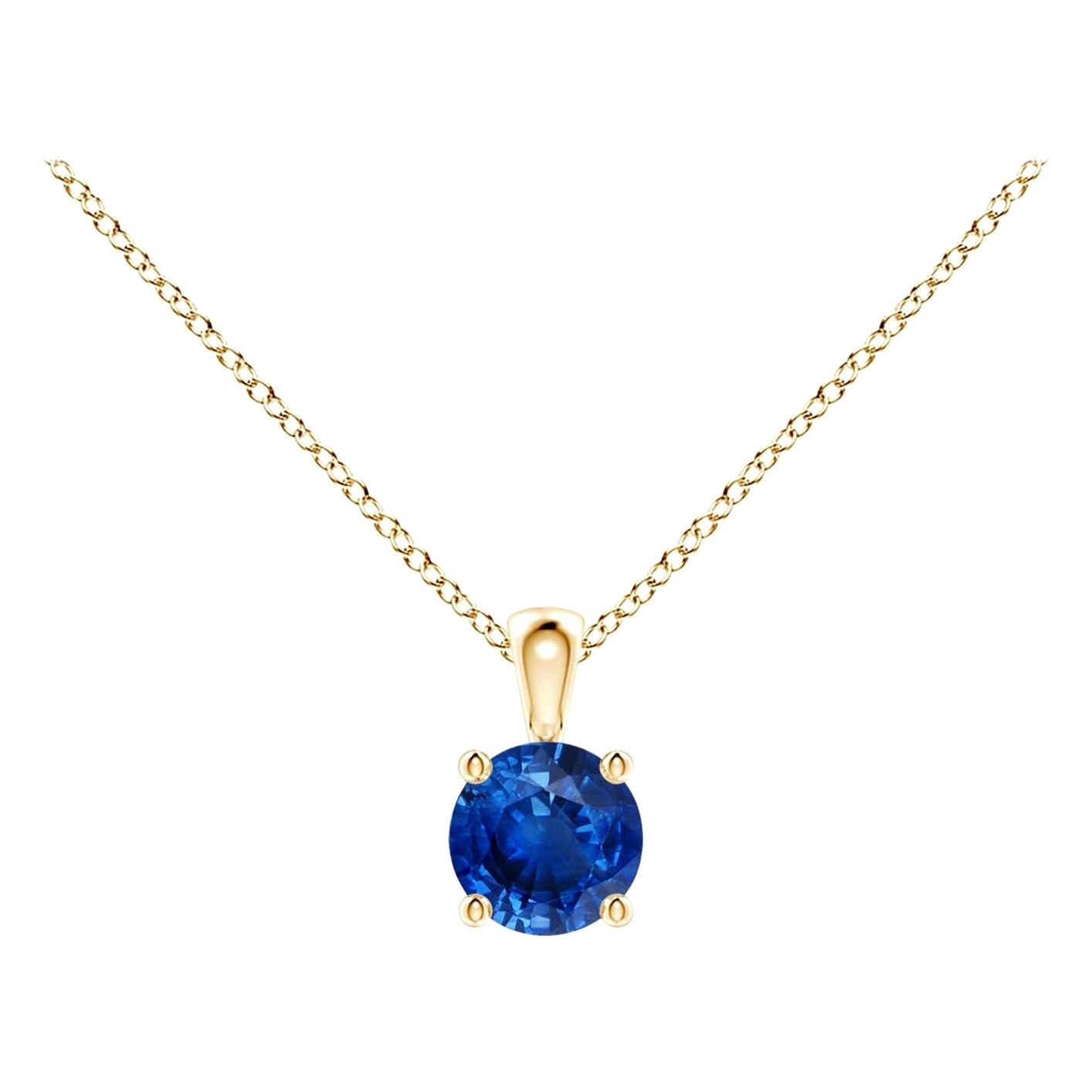 ANGARA Natural Round 0.33ct Blue Sapphire Solitaire Pendant in 14K Yellow Gold