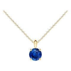 ANGARA Natural Round 0.33ct Blue Sapphire Solitaire Pendant in 14K Yellow Gold