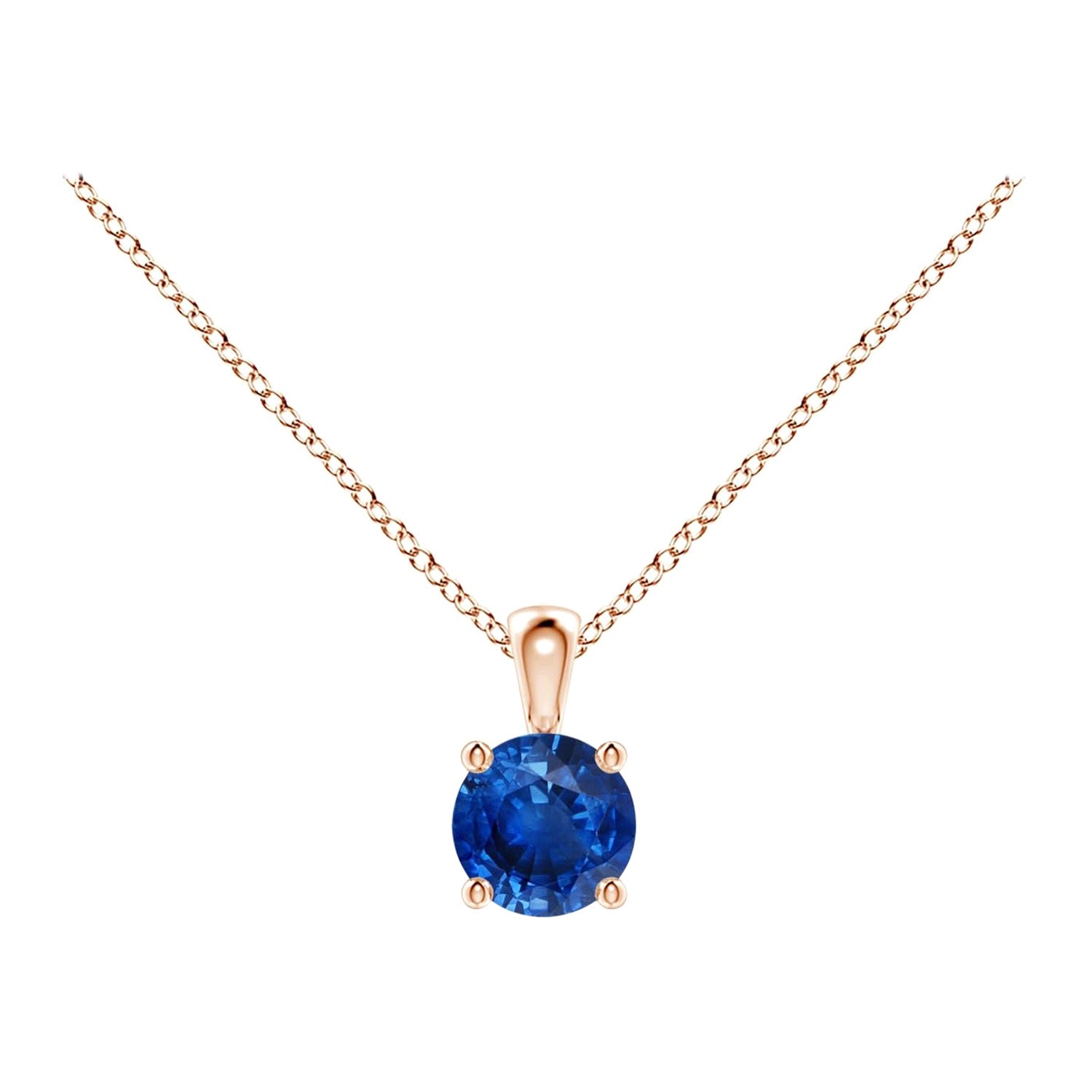ANGARA Pendentif solitaire en or rose 14 carats avec saphir bleu rond naturel de 0,33 carat
