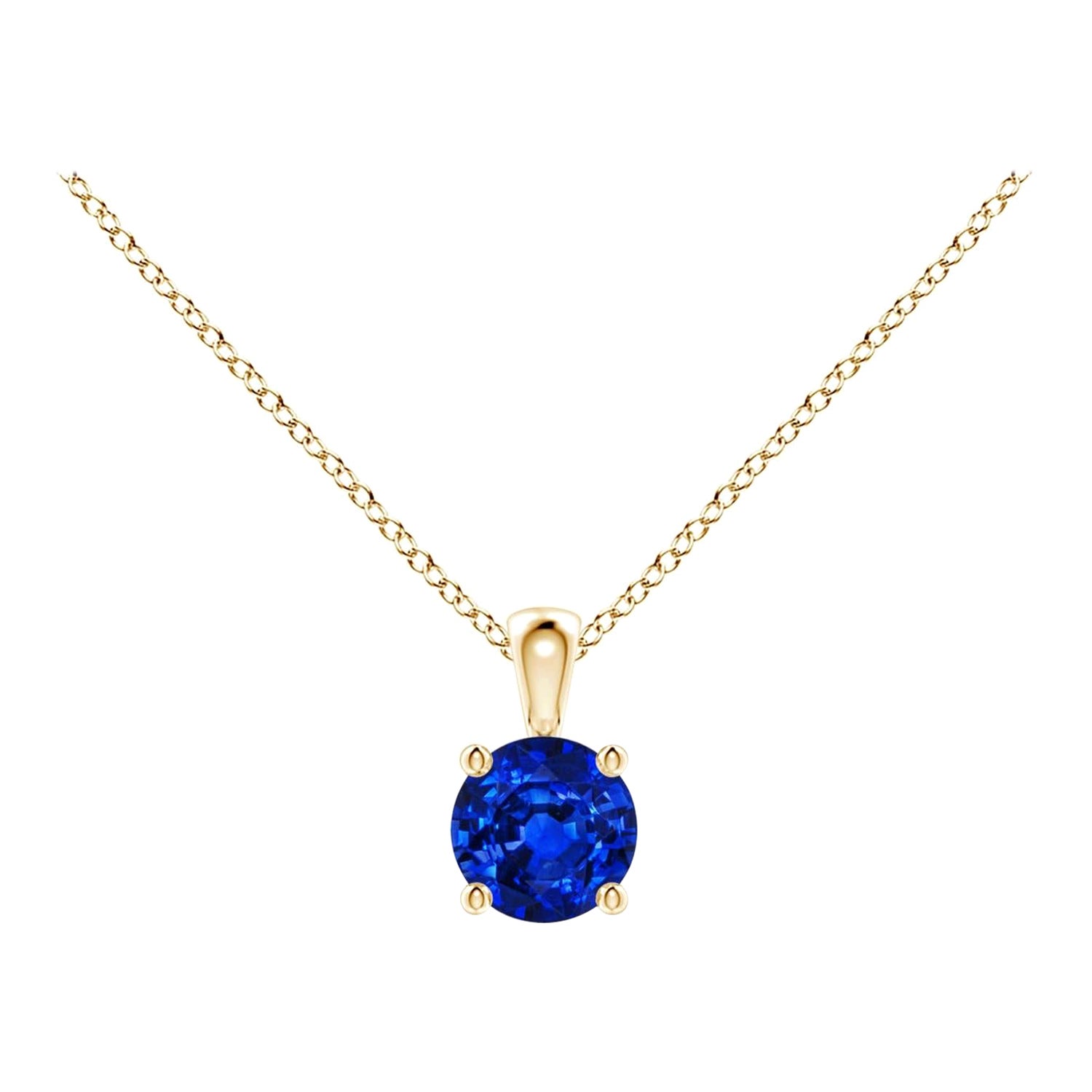 ANGARA Natural Round 0.33ct Blue Sapphire Solitaire Pendant in 14K Yellow Gold For Sale