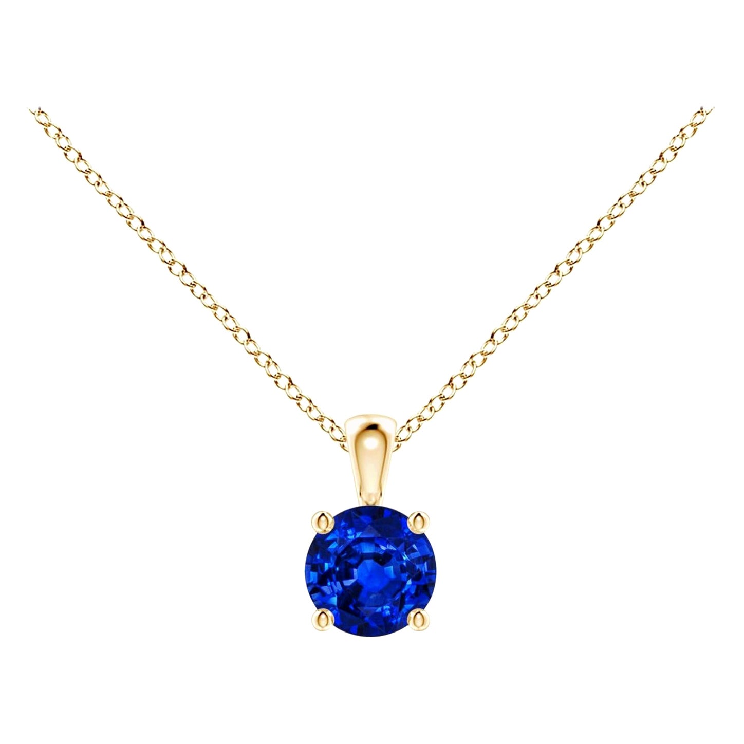 ANGARA Natural Round 0.33ct Blue Sapphire Solitaire Pendant in 14K Yellow Gold