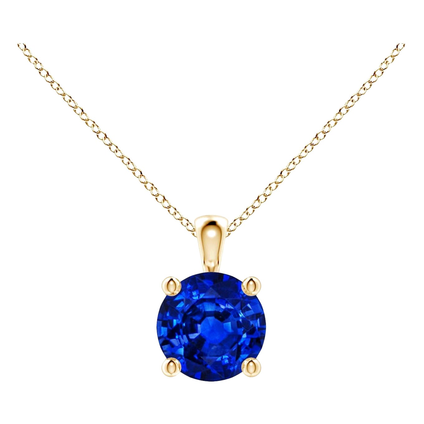 ANGARA Natural Round 1ct Blue Sapphire Solitaire Pendant in 14K Yellow Gold