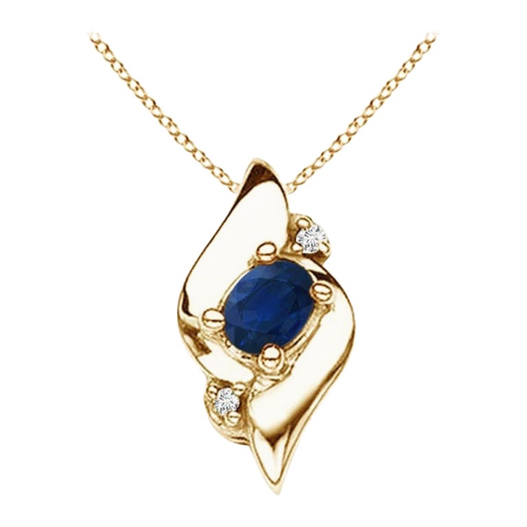 Ciondolo con zaffiro ovale naturale e diamante in oro giallo 14K (dimensioni 4x3 mm)