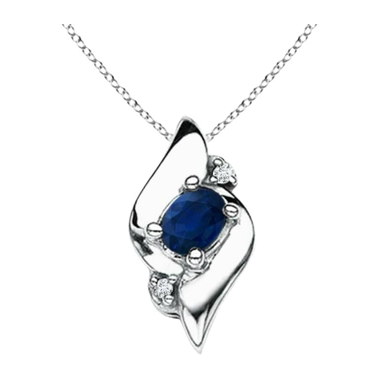 Colgante de Zafiro Oval Natural y Diamante en Platino (Tamaño-4x3mm)