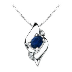 Colgante de Zafiro Oval Natural y Diamante en Platino (Tamaño-4x3mm)