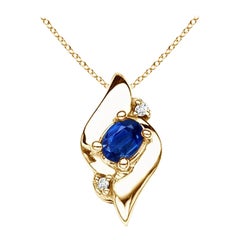 Colgante de Zafiro Ovalado Natural y Diamante en Oro Amarillo de 14K (Tamaño-4x3mm)
