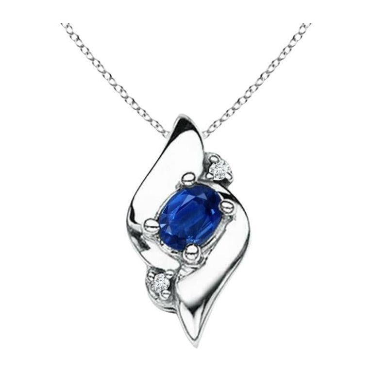 Colgante de Zafiro Oval Natural y Diamante en Platino (Tamaño-4x3mm)