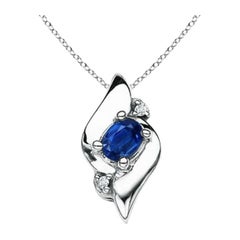 Colgante de Zafiro Oval Natural y Diamante en Platino (Tamaño-4x3mm)