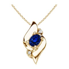 Natural Oval Sapphire and Diamond Pendant in 14K Yellow Gold (Size-4x3mm)