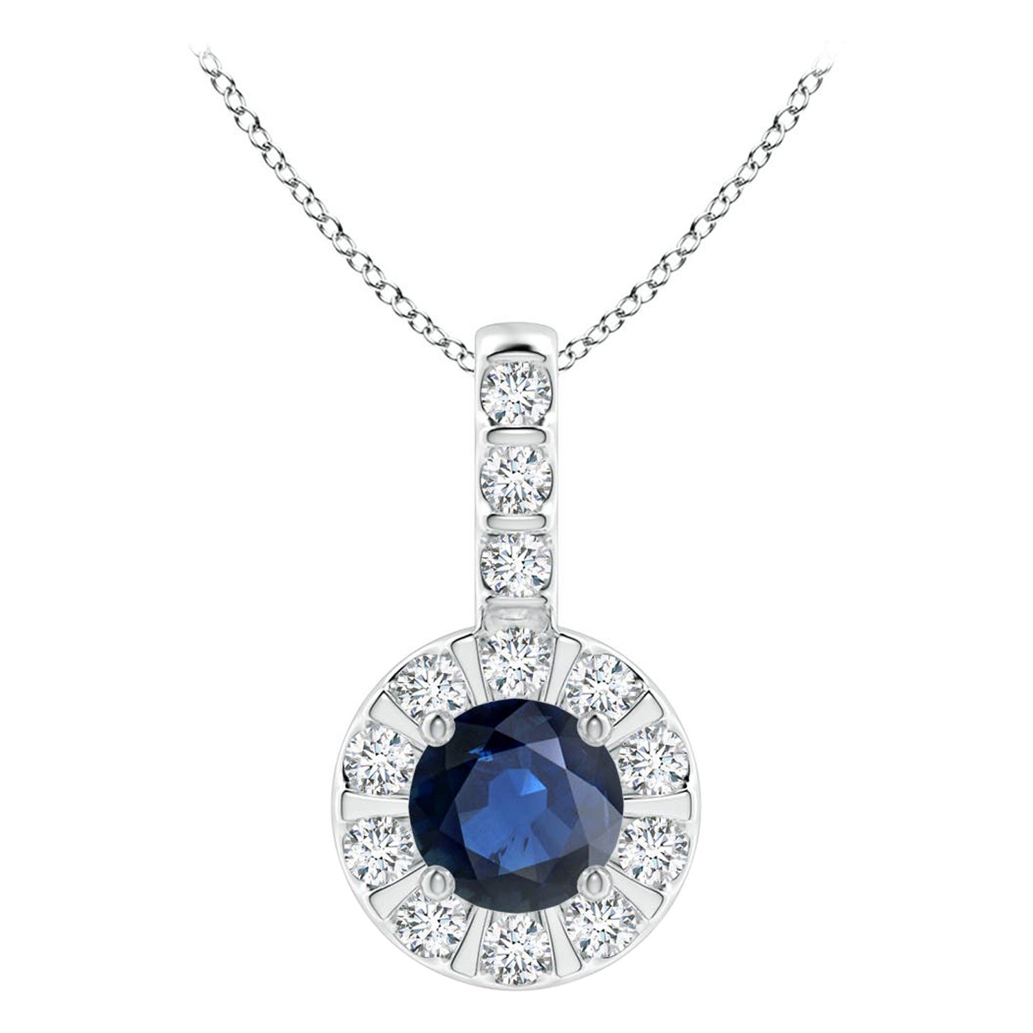ANGARA Natural 0.33ct Blue Sapphire Pendant with Diamond Halo in Platinum For Sale