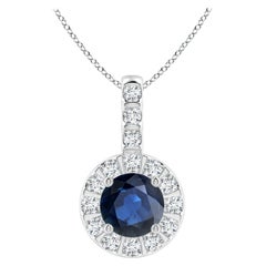 ANGARA Colgante de zafiro azul natural de 0,60 ct con halo de diamantes en platino