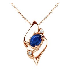 Ciondolo con zaffiro ovale naturale e diamante in oro rosa 14K (dimensioni 4x3 mm)
