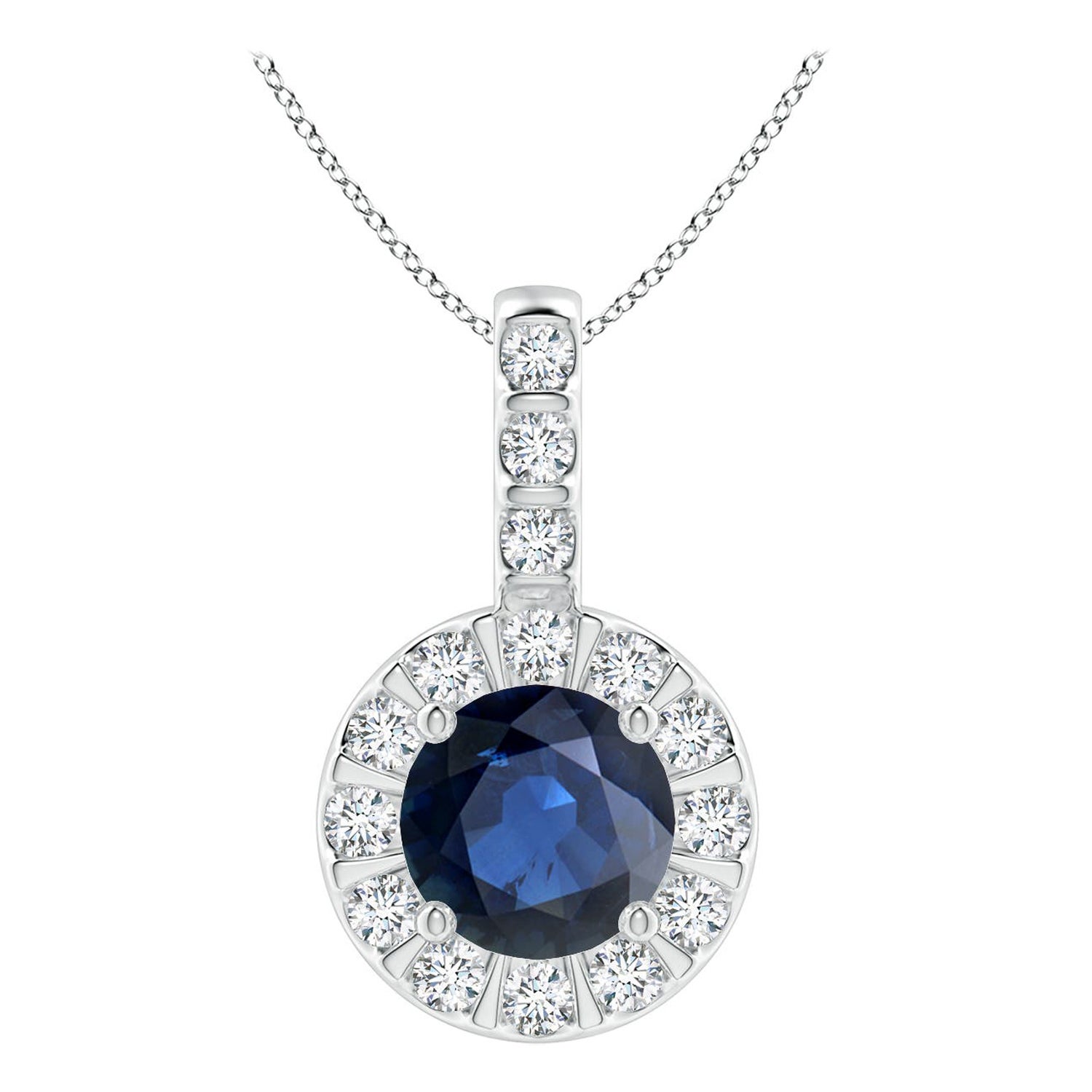 ANGARA Natural 1ct Blue Sapphire Pendant with Diamond Halo in Platinum For Sale